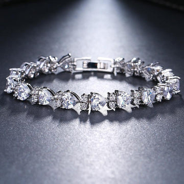 Delightful Heart Shaped AAA Cubic Zircon Bangle Bracelet- Best Online Prices by Jewellery Supermarket - The Jewellery Supermarket